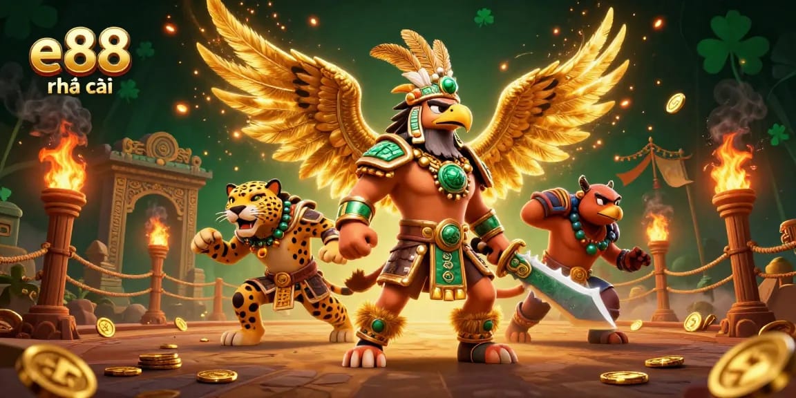 Bet big with e88 nhà cái in this dynamic casino scene featuring Aztec warriors.