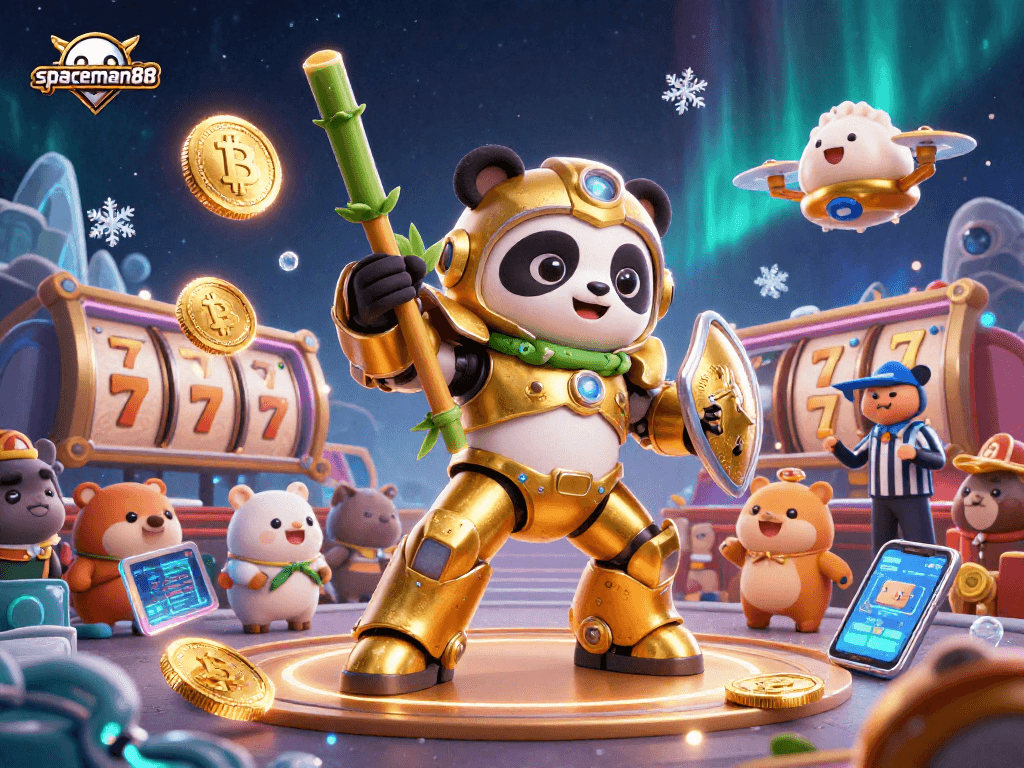 Experience the excitement of spaceman88 with dynamic slot reels and floating crypto coins.
