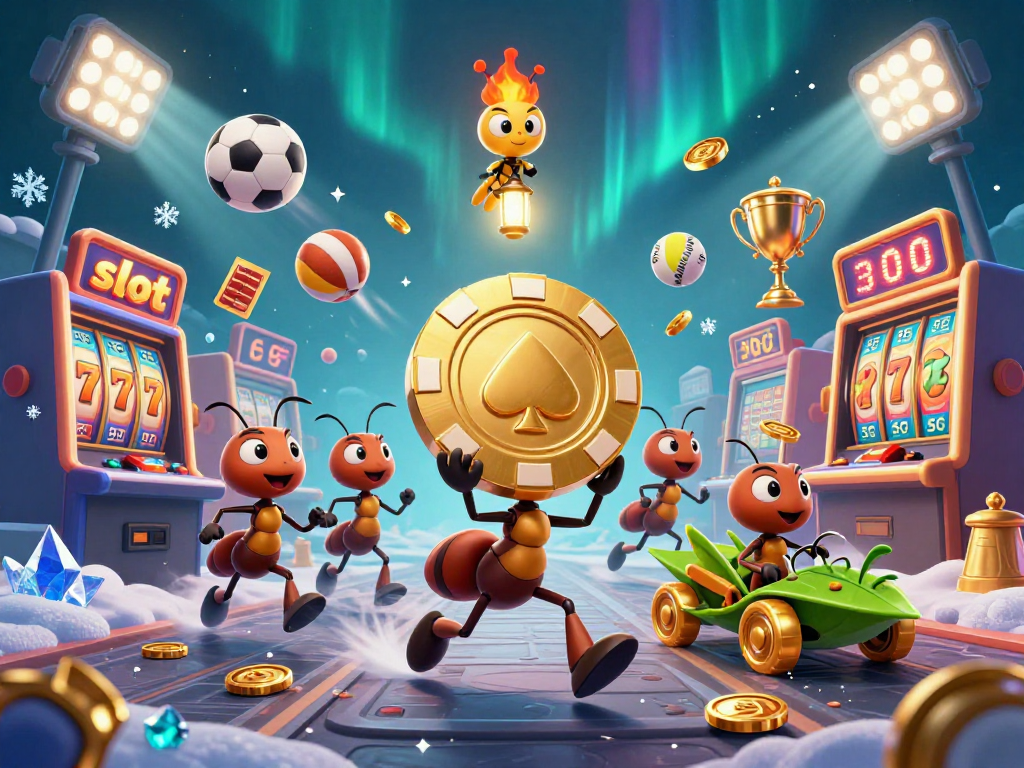 Engage in exciting slot adventures with a playful heist scene showcasing ants and vibrant gaming elements.