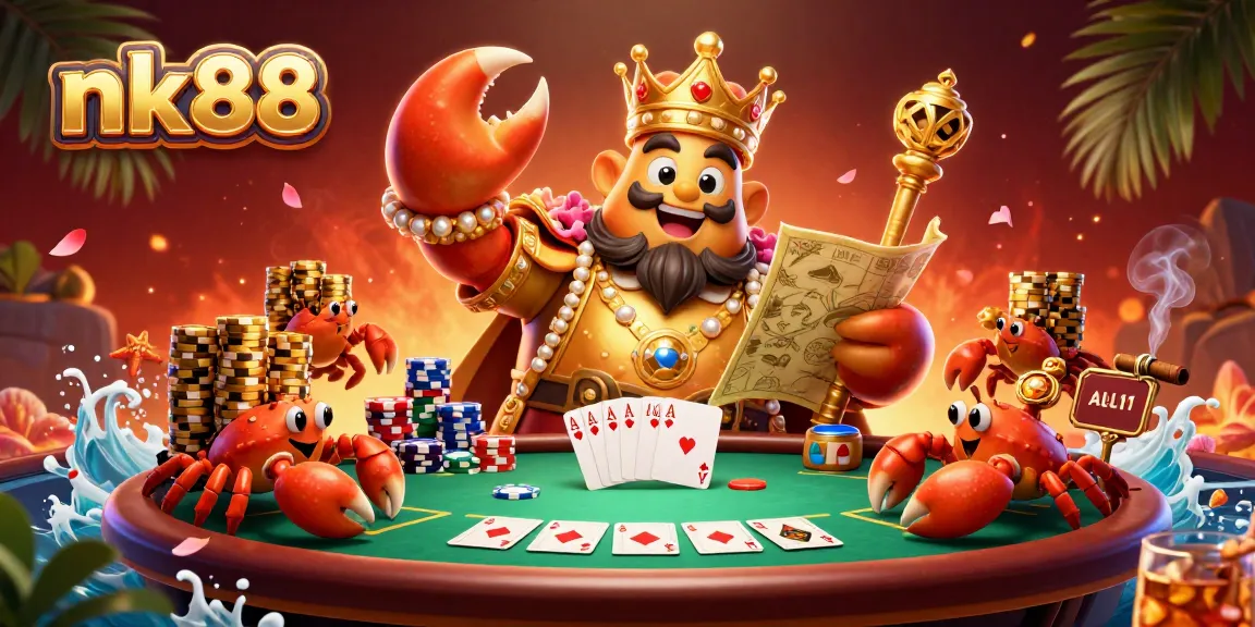 Engage in thrilling gameplay at nk88 with a dynamic casino scene featuring a golden crab emperor.
