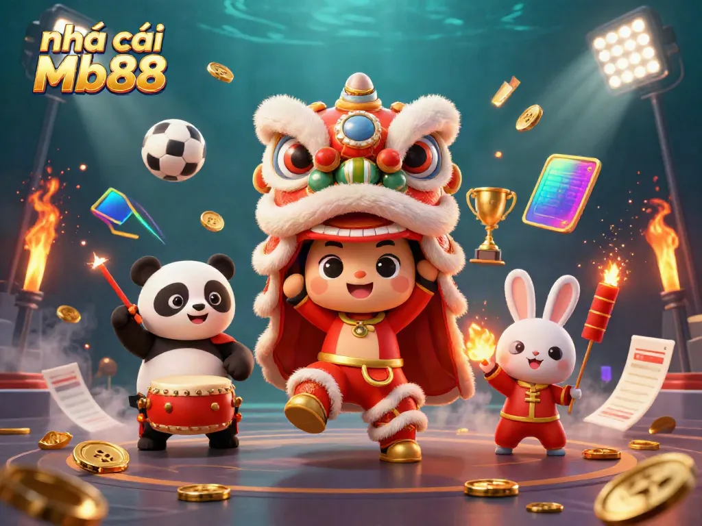 Experience the thrill of nhà cái Mb88 with an engaging casino scene featuring lively characters and dynamic gaming elements.