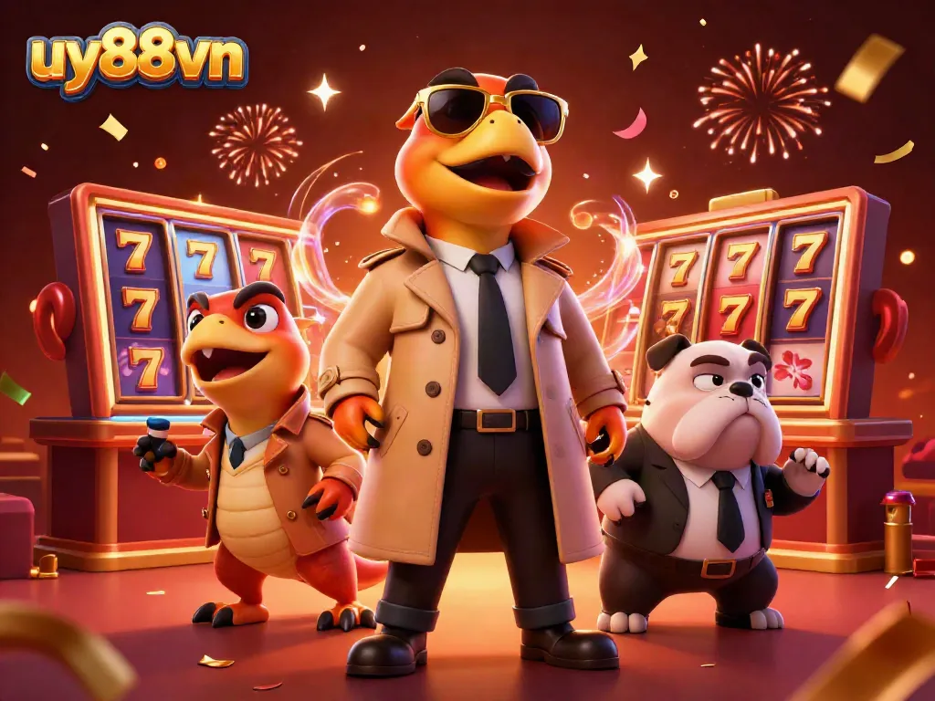 Engage in thrilling action at uy88vn with raptors in a trench coat attempting to sneak into a VIP casino lounge.