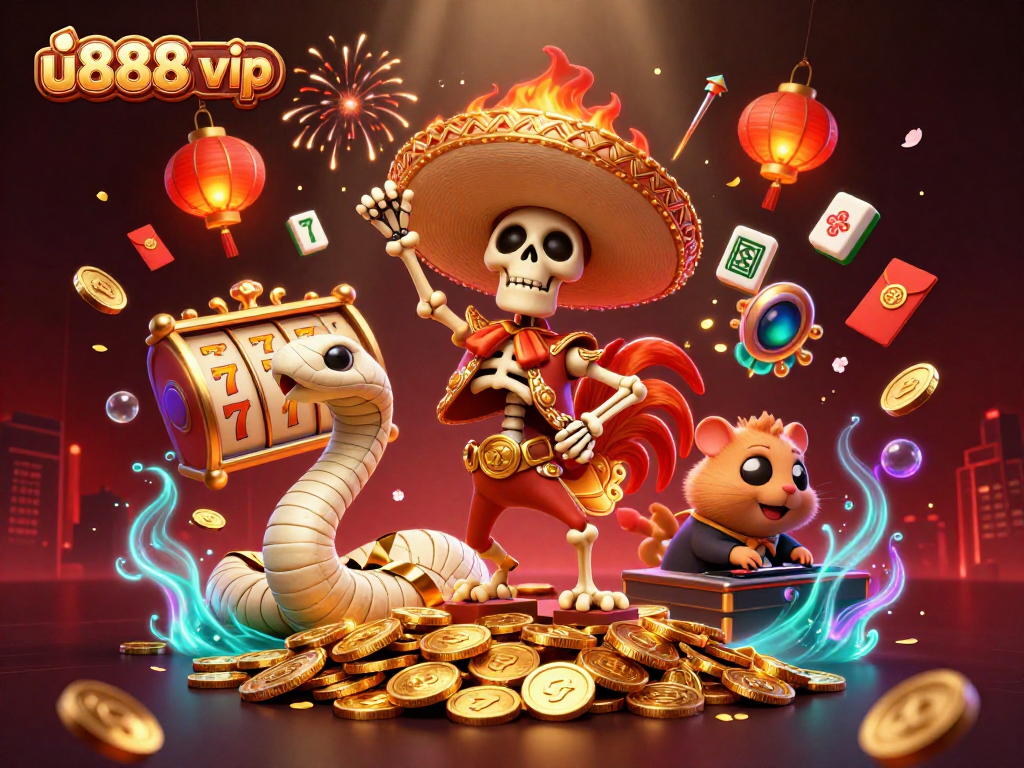 Experience the excitement of u888 vip with engaging characters and vibrant casino elements in this dynamic illustration.