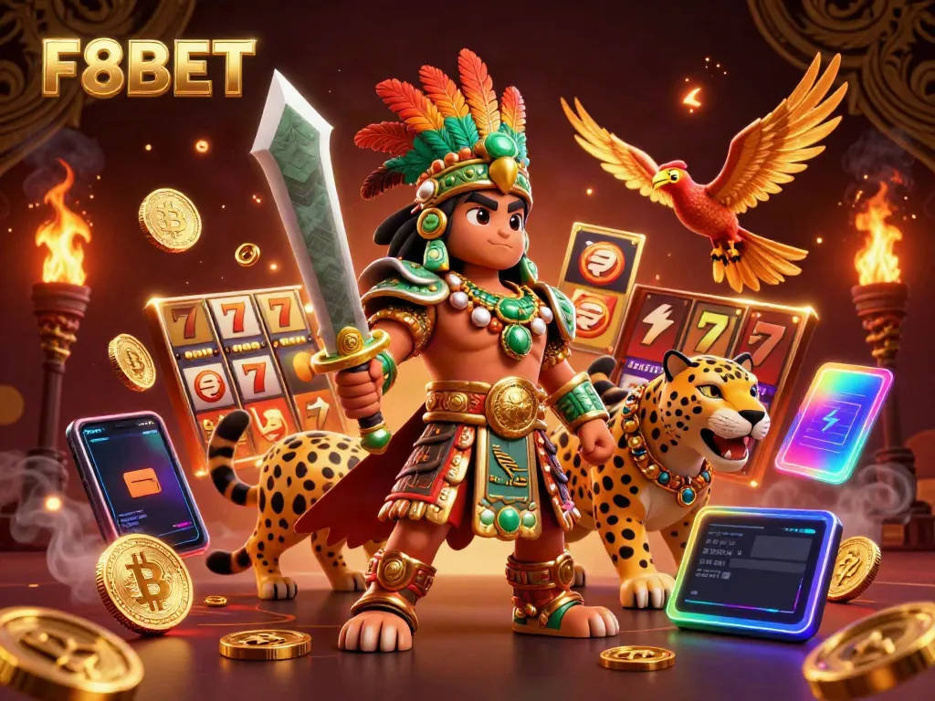 Experience thrilling gaming at F8BET with an Aztec warrior and fun slot elements.