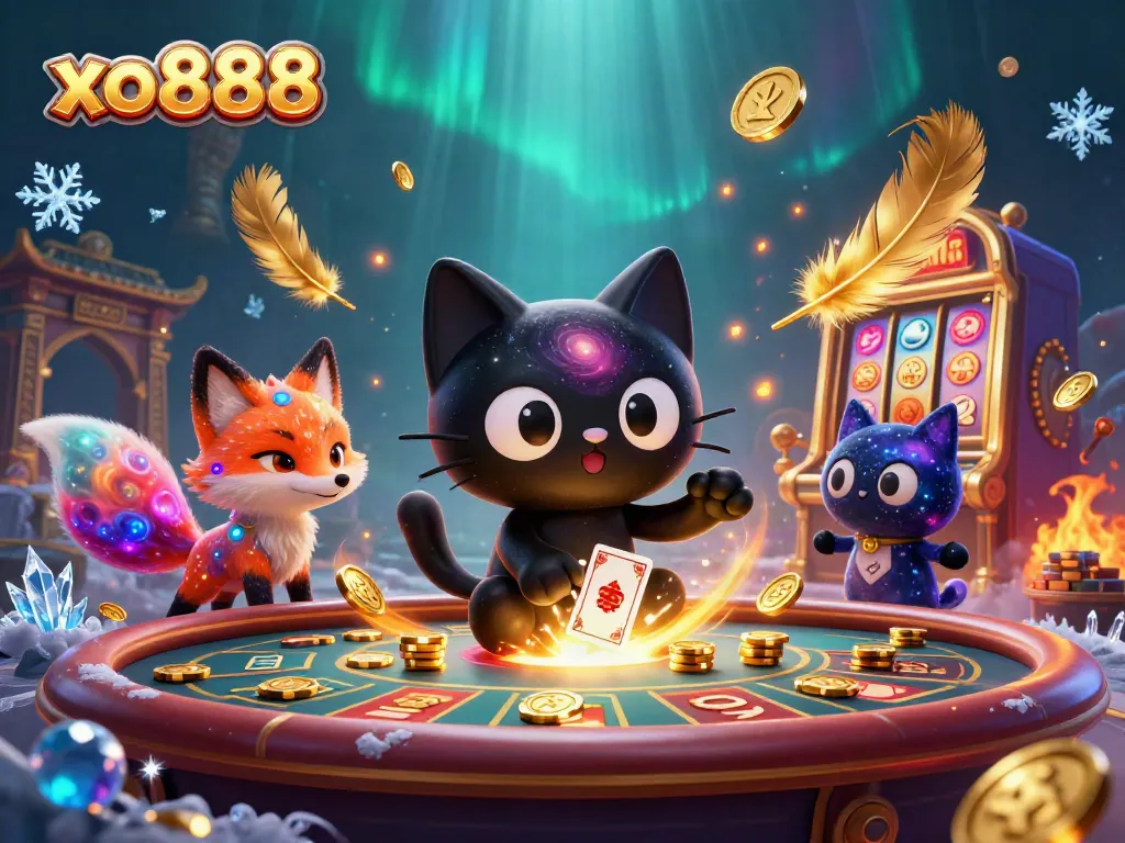 Engage with xo888 at the cosmic casino, where the black hole cat pulls in golden chips and cards.