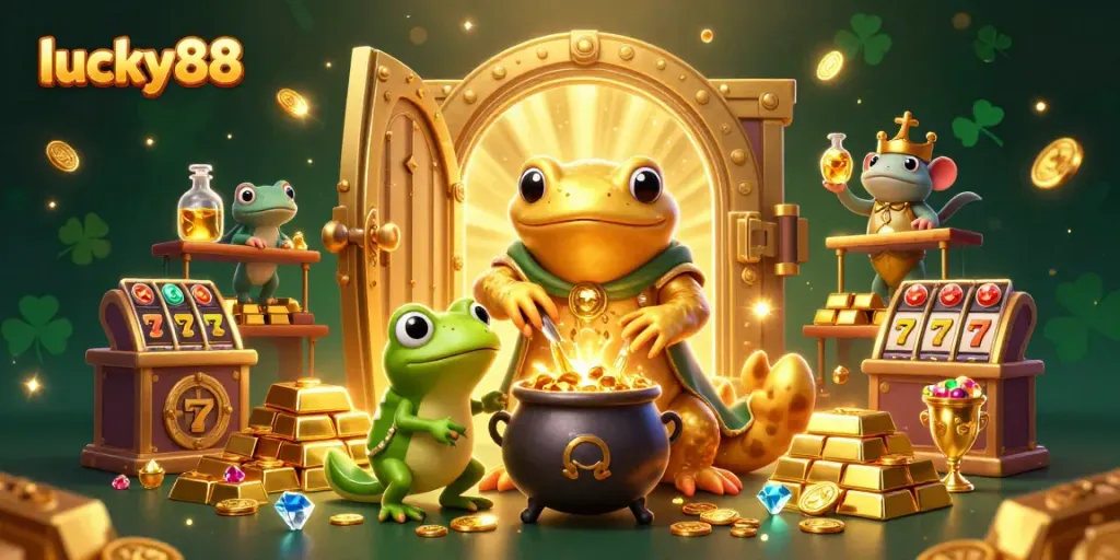 Experience thrilling gameplay with lucky88 in a vibrant 3D illustration showcasing rich casino elements and characters.
