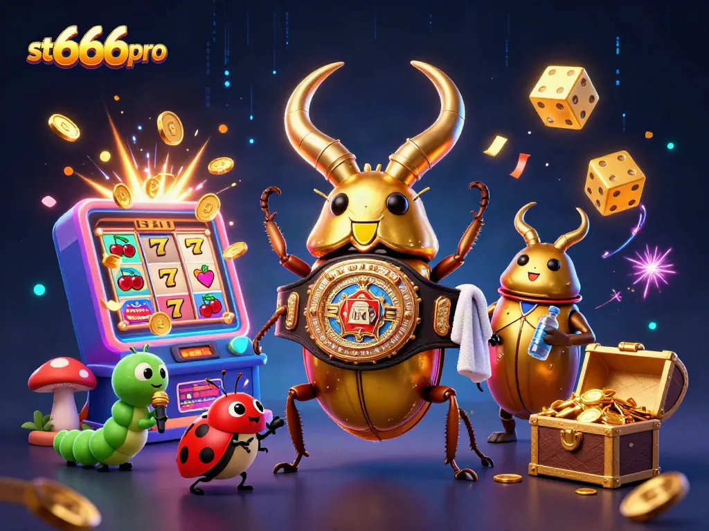 Engage with st666pro's vibrant casino scene featuring playful characters in a rich gambling atmosphere.