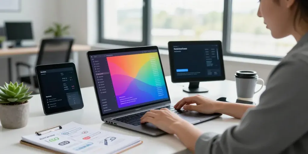 Digital marketer analyzing instant indexing tools in a modern workspace.
