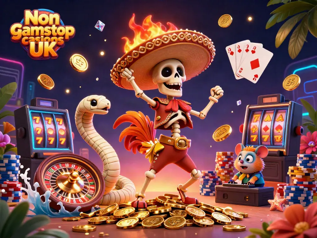 Experience the thrill of Non gamstop casinos UK with vibrant characters and dynamic casino elements.