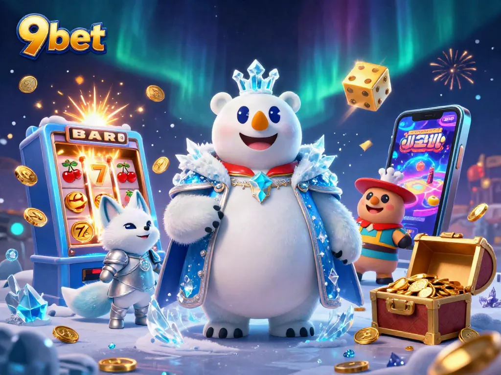 Experience the thrill of winning with 9bet's immersive gaming, showcased in a dazzling 3D scene of casino elements.
