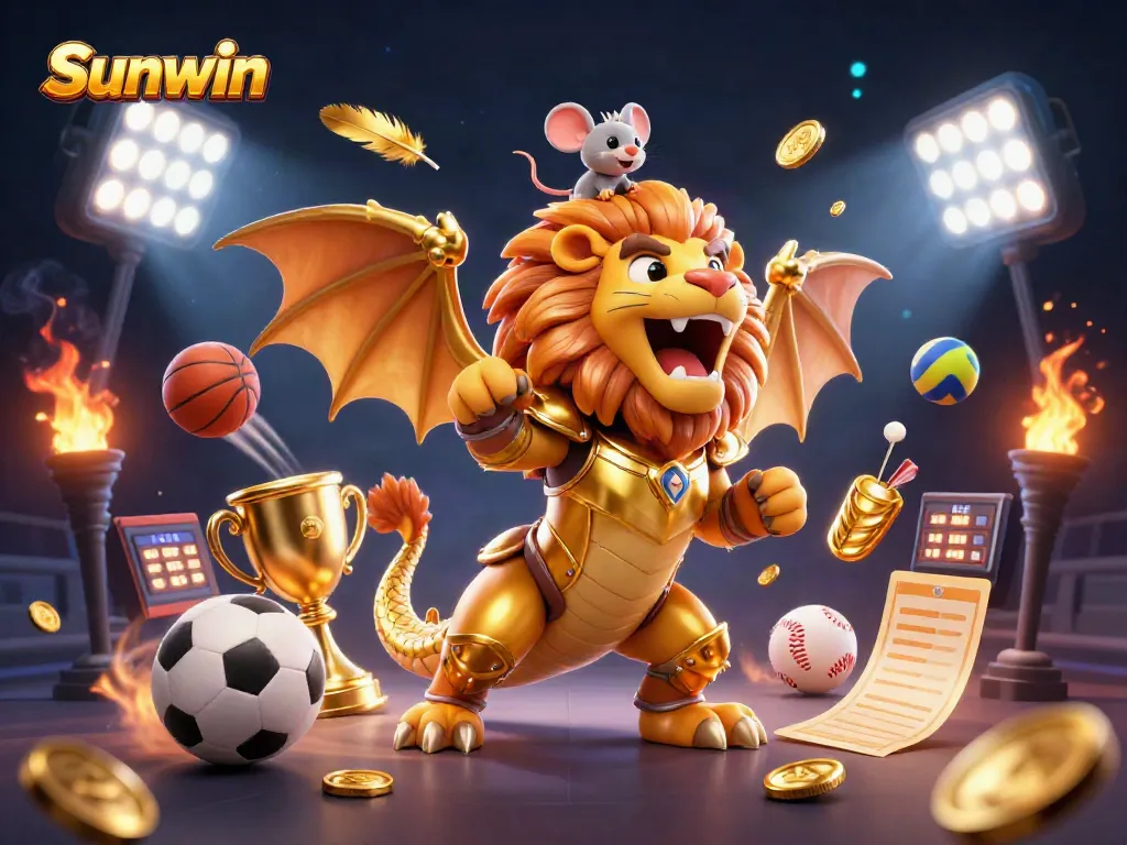 Experience exhilarating gaming action at Sunwin with a golden chimera and sports elements energizing the scene.
