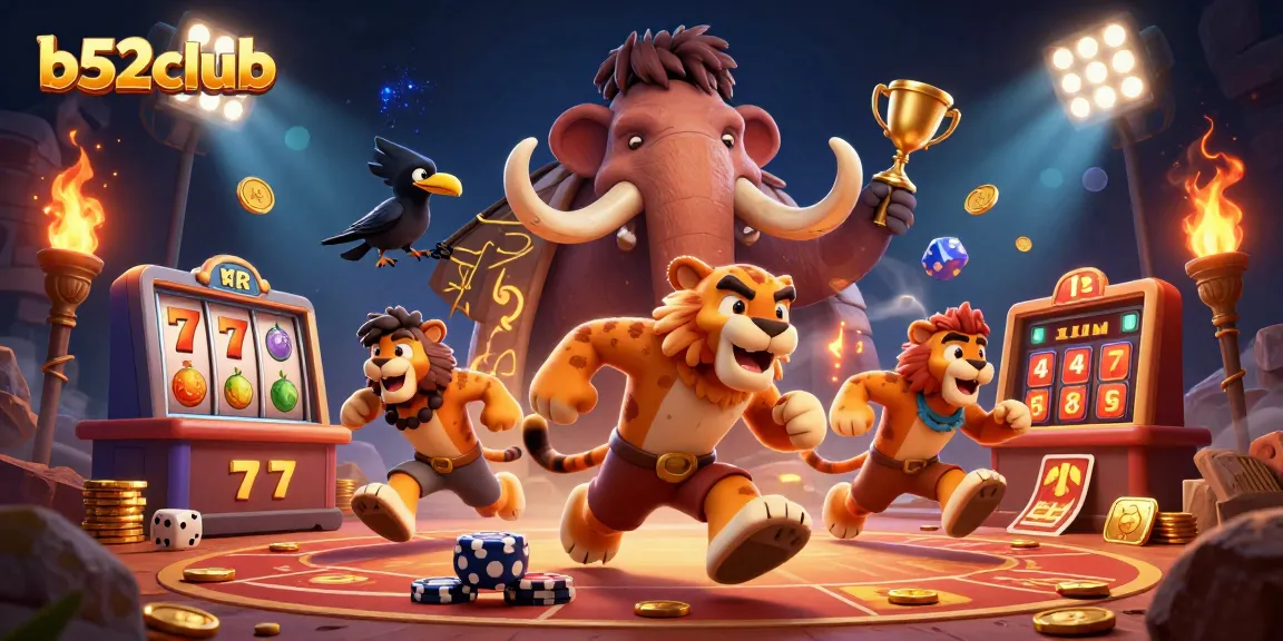 Bets and spins come alive in a thrilling b52club casino scene featuring vibrant characters.
