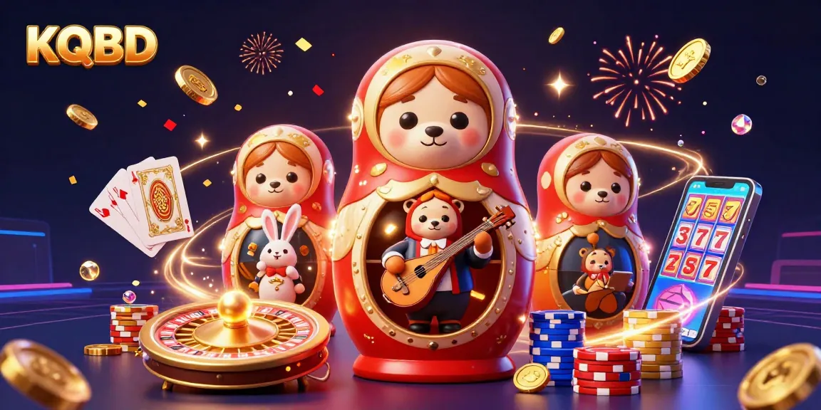 Engage in the KQBD action with vibrant 3D casino characters surrounded by sparkling gems and winning elements.