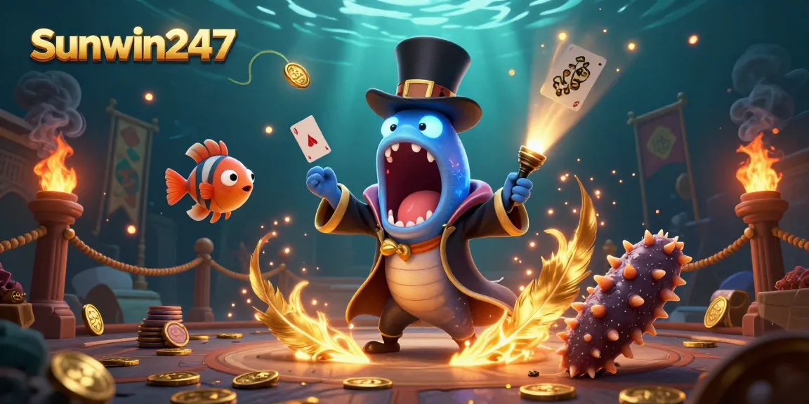 Experience thrilling card tricks in sunwin247's undersea casino magic act featuring imaginative sea creatures.
