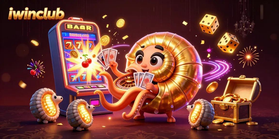 Iwinclub players enjoy thrilling casino games with a dynamic 3D scene showcasing a giant nautilus as a roulette wheel.