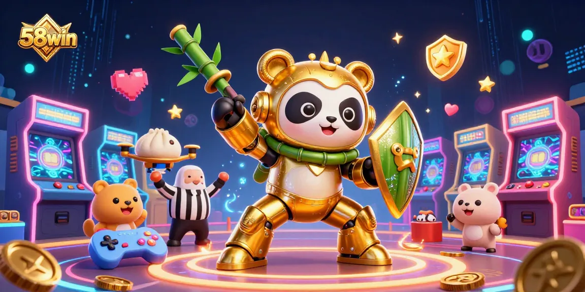 Play exciting games at 58win with vibrant casino-themed illustration showcasing futuristic gaming elements.