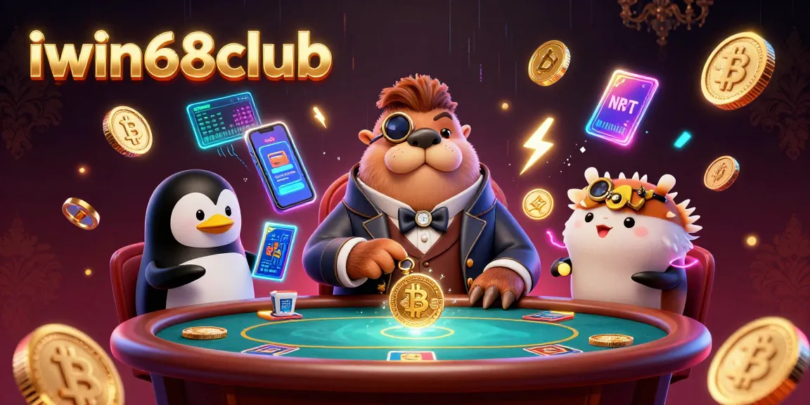 Join the fun at iwin68club with a jolly walrus and penguin dealer in a vibrant poker scene.