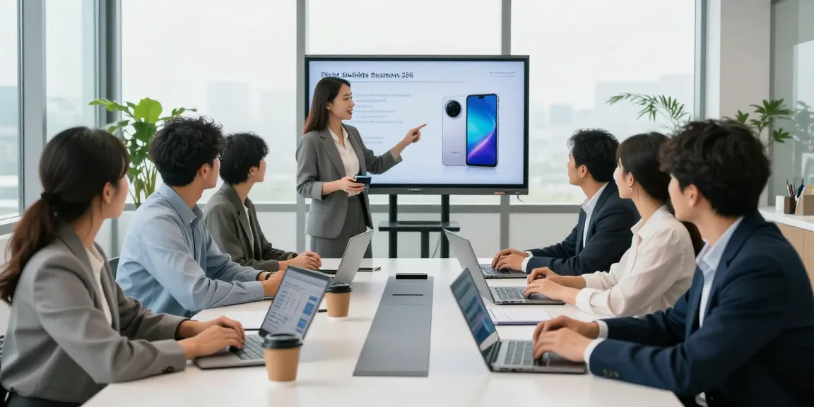 Team collaborating in a modern office, discussing the best mobile phone business strategies for 2026.