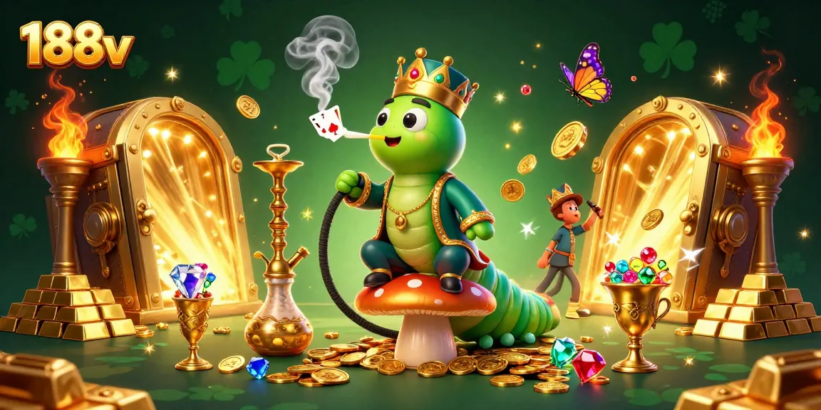 Experience the vibrant 188v world of online casino games with our unique 3D illustration of a whimsical caterpillar master.