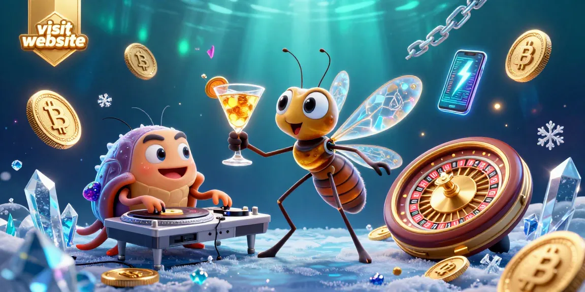 Visit website for thrilling casino excitement with a unique 3D illustration of crypto-themed characters.