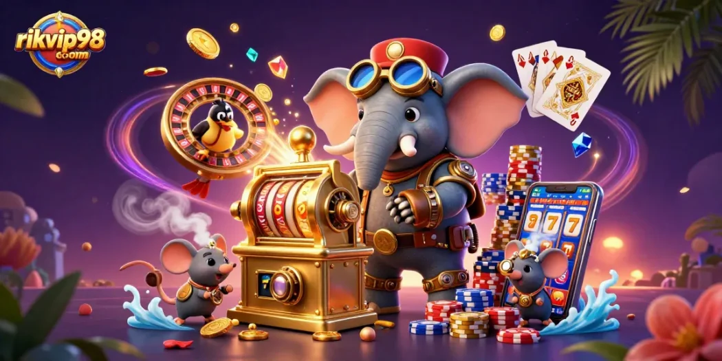 Experience the excitement of rikvip98 com with dynamic steampunk characters and vivid casino elements.