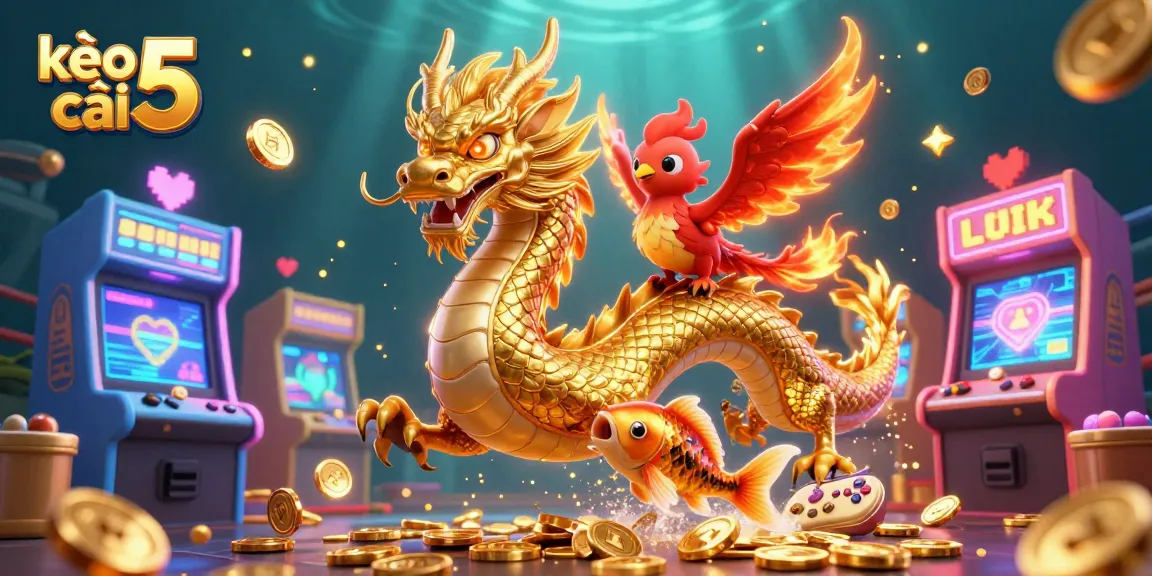 Experience thrilling action with kèo nhà cái 5 as a dragon coils through a vibrant gaming scene.
