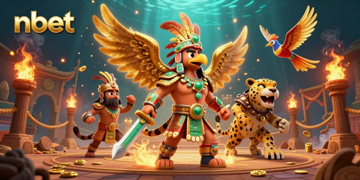Experience nbet excitement with vibrant casino-themed 3D illustration showcasing warriors and golden elements.