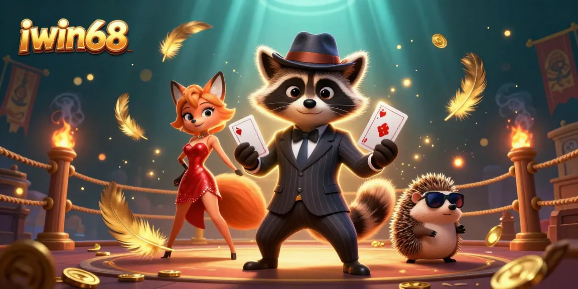 Iwin68 players enjoy high-stakes gaming with a suave raccoon, a charming fox, and an enthusiastic hedgehog.