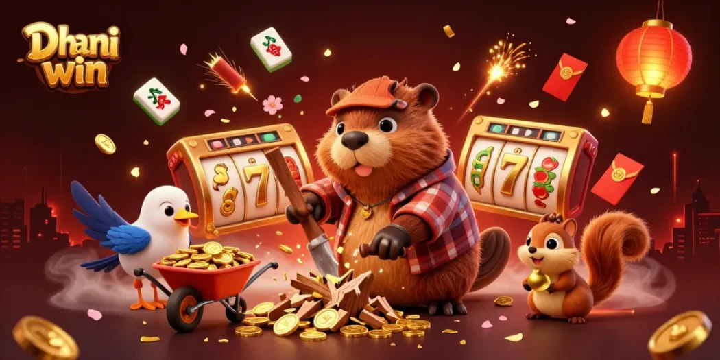 Dhani win players enjoy jackpot excitement with golden coins, spinning slots, and a vibrant gaming scene.