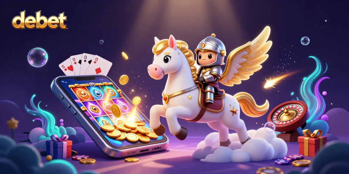 Experience debet betting with a celestial horse and knight amid vibrant casino elements.