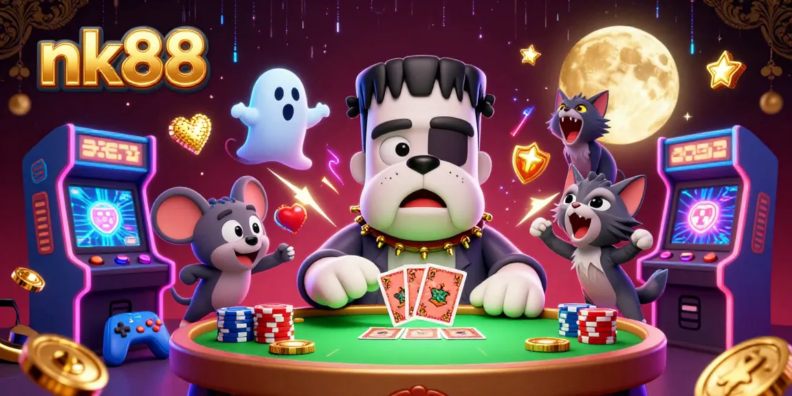 Engage with nk88's top-tier gaming experience featuring unique characters and vibrant casino elements.