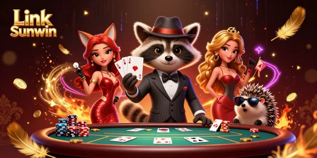 Join the fun with Link Sunwin by playing poker at a luxurious casino table.