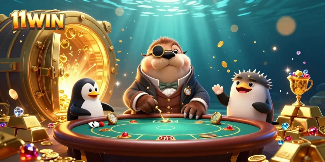 Experience the thrill of winning at 11WIN poker with immersive underwater characters.