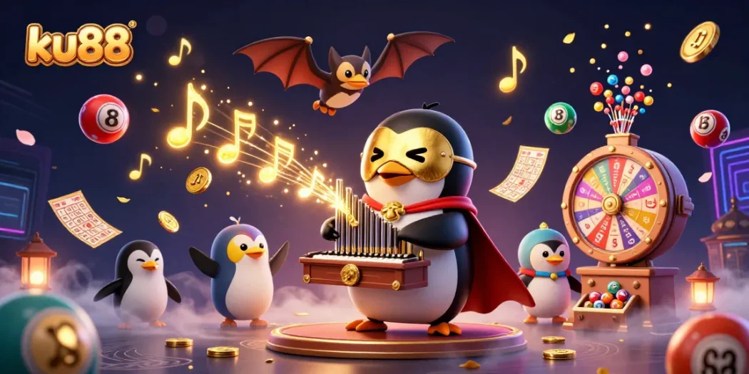 Experience exciting ku88 gameplay with a vibrant 3D scene of a casino-themed illustration.