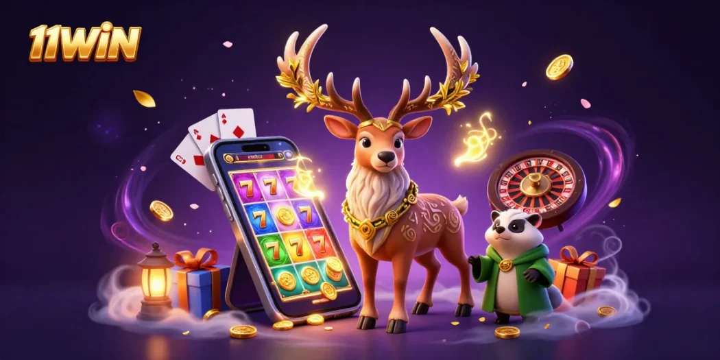 Engage with the enchanting world of 11WIN as the druid stag and badger unveil slot game magic.