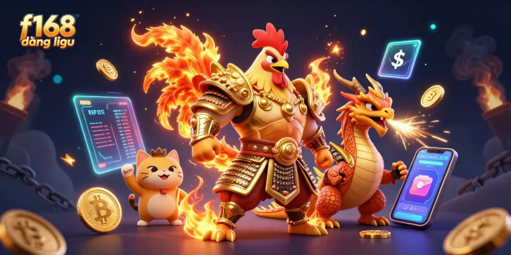Engage with f168 đăng nhập and explore a vibrant casino world filled with 3D characters and crypto coins.