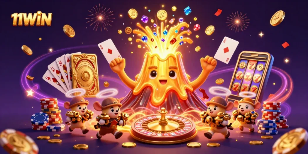 Experience the exciting treasure eruption at 11WIN's vibrant casino universe!