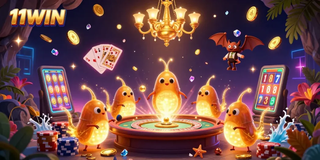 Experience the thrill of 11WIN as glowworms light up a cave casino filled with excitement.