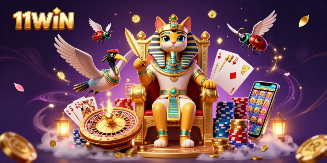 Experience thrilling wins at 11WIN casino with an illustration of gaming excitement and wealth.